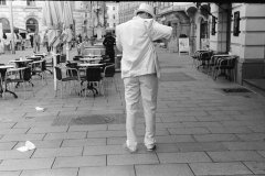 "Graz Street: Gentleman in White." - Camera: Zorki 1, Lense: Jupiter-8 2/50 , Film: Kodak Tri-X.